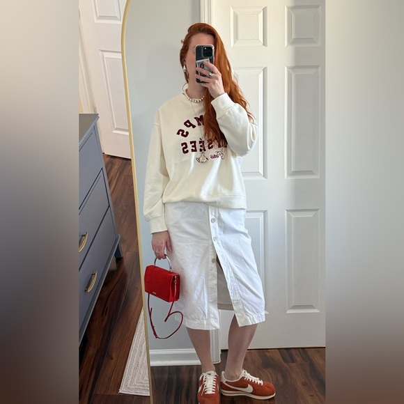 Vintage White Jean denim midi Skirt -100% cotton - size S- excellent condition - Picture 7 of 10